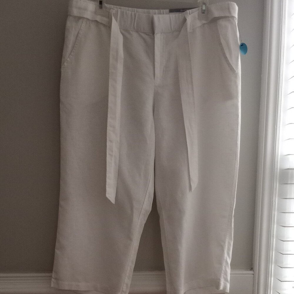 'LIZ CLAIBORNE' Solid White Linen & Cotton Pant Four pocket Size L NWT
